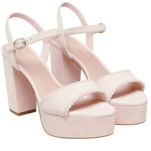 Stuart Weitzman Suede Dancer Pearl Platform Sandals in Pink Size 8 NWT